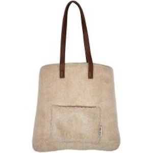 Arcadia Encore Cream Plush Faux Fur Shearling Shoulder Front Pocket Tote Bag.